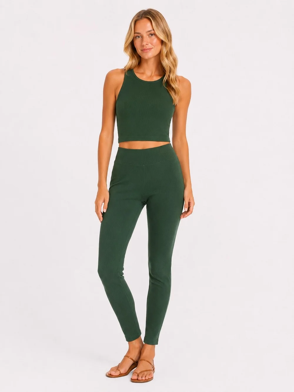NWT Pull&Bear Green Ribbed Tank Top&Leggings Matching Set